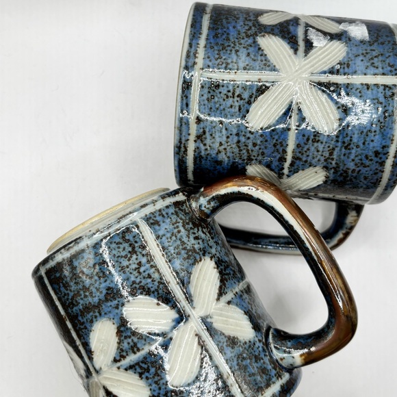 Vintage Otagiri Stoneware Mugs, Etched Flower Design, Set of 2; 10 oz - Picture 2 of 8